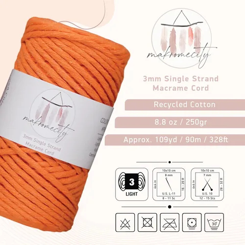 Vista 48 de Makromecity, Cordón de macramé de un solo hilo de 3 mm x 100 yardas (300 pies) de 3 mm de cordón de algodón azul bebé para arte y manualidades