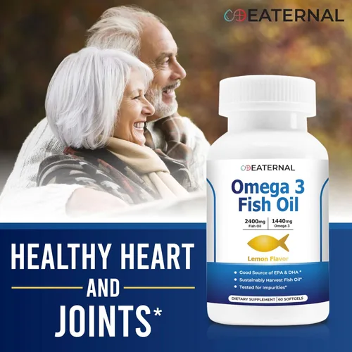 Vista 3 de Omega 3 Fish Oil by Eaternal - Burpless Lemon Flavor Supplement w/high EPA & DHA Fatty Acids Support Brain, Heart, & Joint for Men & Women