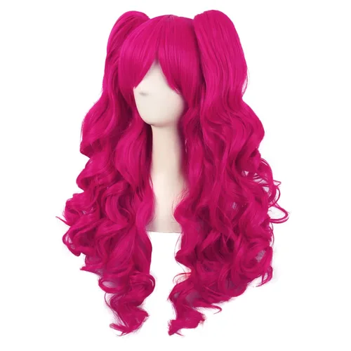 Vista 66 de Peluca MapofBeauty Lolita para disfraz, cabello largo, rizado, con coleta, Blanco