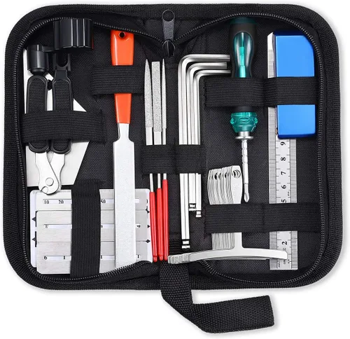 Vista 8 de Kit de herramientas de reparación de guitarra de 25 piezas con bolsa de transporte para guitarra eléctrica acústica, ukelele, bajo, herramienta