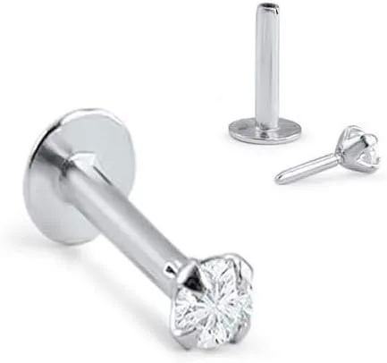 Vista 2 de Anillo de nariz de oro blanco macizo de 14 quilates, sin rosca, 0.059in, 0.098in o 0.118in, circonita cúbica transparente 18G, 16G