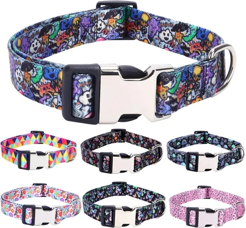 Vista 17 de Weimostar Collar suave para perro con bonito patrón floral y hebilla ajustable, duradero y elegante, collar para cachorros para mascotas pequeñas