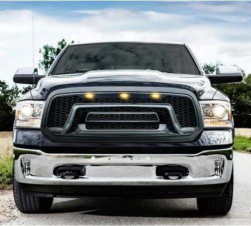 Vista 6 de Rejilla delantera compatible con Dodge Ram 1500 2013-2018, Ram 1500 Classic 2019-2023, parrilla de parachoques con luces ámbar (sin letra "RAM")
