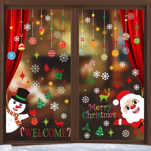 KIMOBER 150 piezas de calcomanías de Navidad para ventana, muñeco de nieve de Papá Noel, bolas de Navidad, decoración de vidrio para suministros de