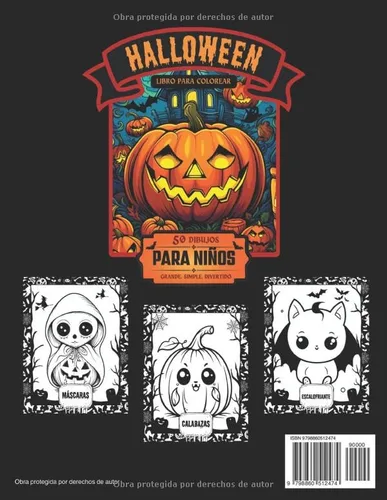 Vista 2 de Halloween libro para colorear 50 dibujos para niños Grande, simple y divertido (Spanish Edition)