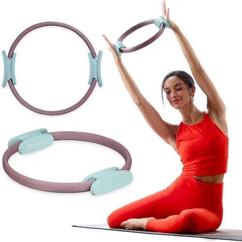 Vista 7 de Gaiam Anillo de Pilates Fitness Circle – Mangos acolchados de espuma ligera y duradera, equipo de ejercicio de resistencia flexible para tonificar