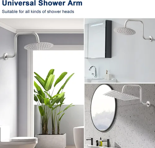 Vista 4 de NearMoon Brazo de extensión de ducha en forma de S con brida, tubo extensor de cabezal de ducha de altura alta de acero inoxidable, extensión