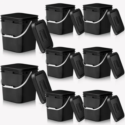Vista 10 de Mumufy 3 piezas de 13.25 litros de cubeta cuadrada de grado alimenticio con tapa, cubeta cuadrada con asas de plástico para almacenar alimentos