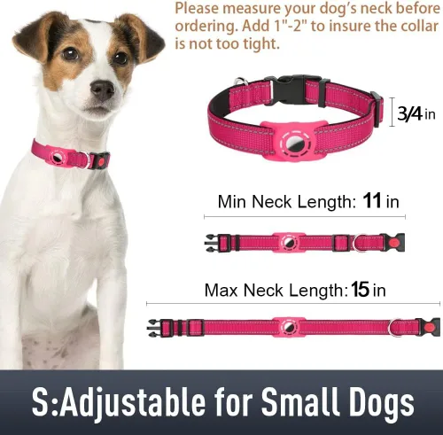 Vista 6 de Airtag - Collar de perro con soporte AirTag para perros pequeños, reflectante, acolchado suave y hebilla de bloqueo de seguridad, collares de nailon