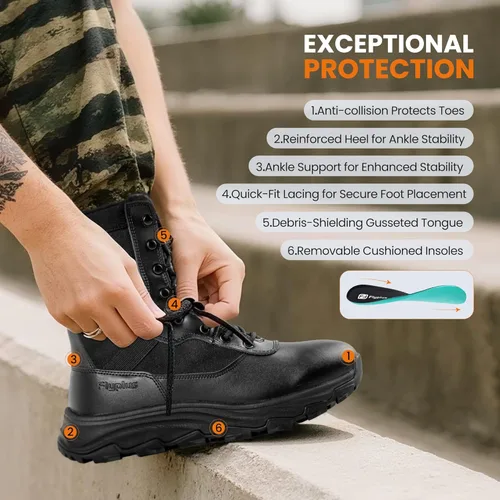 Vista 4 de Botas de trabajo tácticas militares para hombre, con cremallera lateral, transpirables, cómodas, resistentes al agua, para motocicleta, senderismo