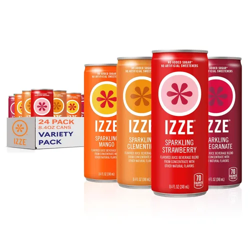Vista 25 de IZZE - Mezcla de bebida de jugo con agua con gas, manzana, sin azúcar añadido, 8.4 onzas líquidas, 24 latas