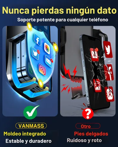 Vista 5 de VANMASS Soporte para teléfono celular para automóvil, parabrisas, rejilla de ventilación de auto, con clip de ventilación y panel de tablero, fuerte
