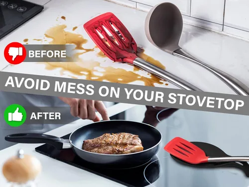 Vista 2 de Reposacharas de silicona NEGRO para estufa, juego de 2 – RESISTENTE AL CALOR APTO PARA LAVAVAJILLAS, soporte para utensilios de cocina