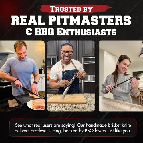 Vista 6 de Kitchen perfection 12" Cuchillo hecho a mano para carne de pechuga, cuchillo de barbacoa para cortar, rebanar y trinchar para hombres – Acero San