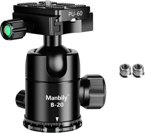Manbily Cabeza de bola para disparar trípode de palo, cabezal de soporte de abrazadera de aluminio de metal CNC para caza, cabeza de bola panorámica