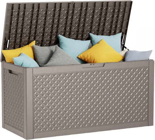 Vista 8 de EasyUp Caja de almacenamiento para exteriores de 90 galones, impermeable, resistente a los rayos UV, con varilla hidráulica, estabilidad reforzada