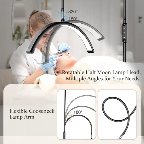 Vista 2 de Mznoo Lámpara de pestañas, luz de media luna de 6500 K para pestañas con bandeja de herramientas, luz de luna LED ajustable para tecnología