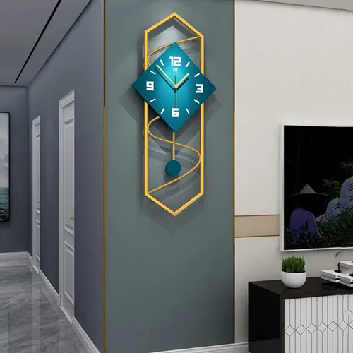 Vista 5 de FF&XX Reloj de pared moderno con péndulo, reloj de pared silencioso sin tictac para decoración de sala de estar, reloj de pared grande de péndulo