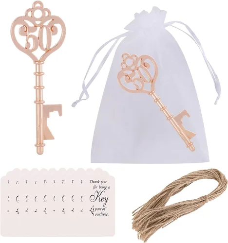 Vista 13 de Paquete de 50 abridores de botellas con 40 formas de llave, regalos y decoraciones de 40 cumpleaños (50, dorado 40)