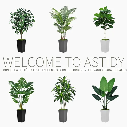 Vista 4 de ASTIDY Palmera artificial de 5 pies, árbol falso con maceta alta negra, planta de suelo de areca tropical sintética en maceta, planta de seda