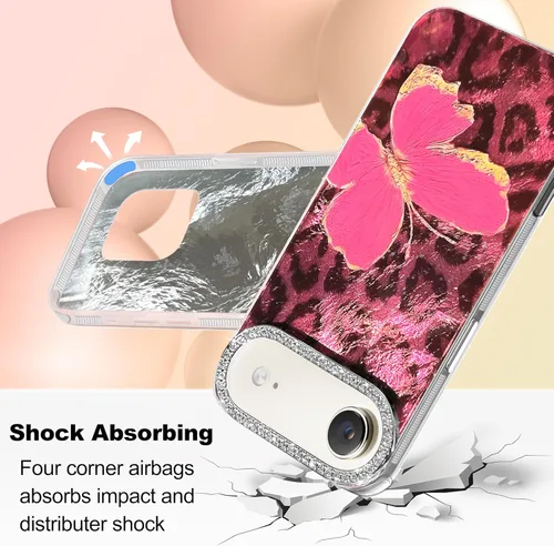 Vista 15 de I-MGAE-IN-AR - Funda diseñada para iPhone 12 y 12 Pro, diseño de mariposa plateada brillante, funda protectora de poliuretano termoplástico, suave