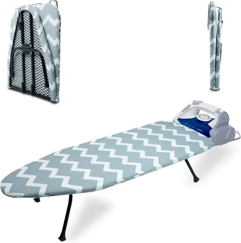 Vista 10 de Tabla de planchar de mesa con panel de malla metálica, tabla de hierro plegable, tabla de hierro pequeña resistente con cubierta resistente al calor