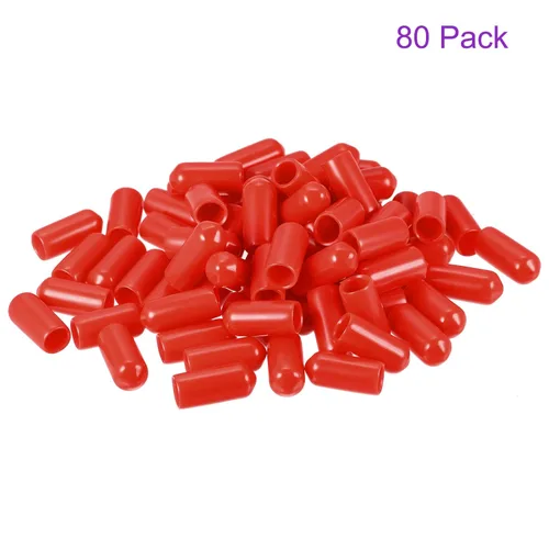 Vista 6 de DMiotech Paquete de 80 protectores de rosca de tornillo rojo ID de 1/4 pulgadas (0.236 in) tapas de goma para pernos de tornillo para tuberías