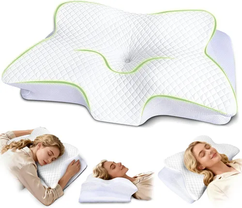 Vista 11 de Almohada cervical para el cuello para dolor de cuello, almohada ortopédica de espuma viscoelástica con diseño contorneado, almohadas de apoyo
