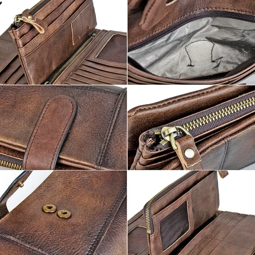 Vista 5 de LETEULO Cartera con cierre de bloqueo RFID para mujer, organizador vintage de carteras para frotar a mano