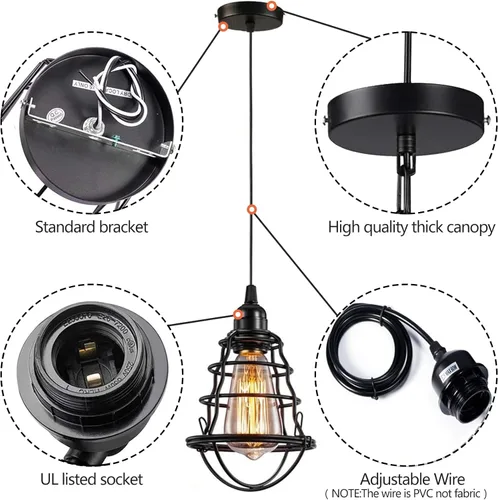 Vista 3 de Industrial Pendant Light INNOCCY Edison Hanging Cage Pendant Lights E26 E27 Base Vintage Adjustable Pendant Lamp Fixture for Kitchen Home Lighting 2