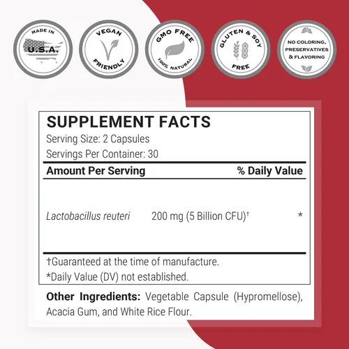 Vista 4 de Supersmart - Lactobacillus Reuteri 5 Billion CFU per Day - Probiotic Supplement Non-GMO & Gluten Free - 60 DR Capsules