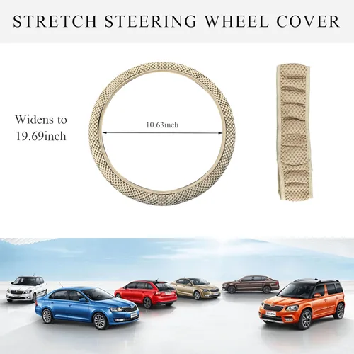 Vista 2 de Yourkar Funda elástica para volante, 38 cm × 38 cm, protector de volante elástico y transpirable cómodo, funda de volante de poliéster de tela