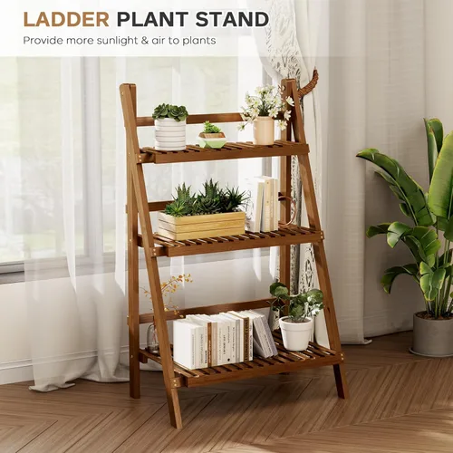 Vista 7 de Estantería de bambú en forma de escalera de 39.4", Estantería para plantas de 3 niveles, plegable, con 4 estantes, 23.6" de ancho x 15