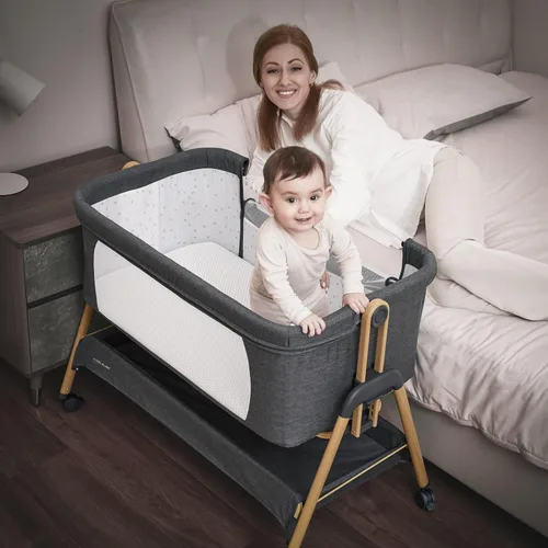 Vista 7 de ANGELBLISS Cuna para bebé, cama de noche, fácil de plegar con colchón transpirable y lavable, cuna portátil ajustable de 6 niveles para dormir