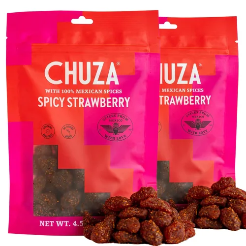 CHUZA Fresas secas picantes, bocadillos mexicanos con chile y fresa, caramelo mexicano picante para adultos y niños, fresas secas naturales, paquete