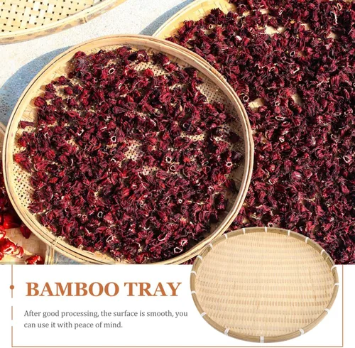 Vista 5 de NOLITOY Cesta tejida de bambú redonda para pan, cesta de comida plana de mimbre, cesta de frutas de mimbre poco profunda, cesta para servir