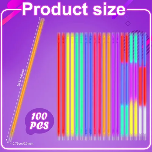 Vista 2 de Lallisa 100 popotes de Halloween que brillan en la oscuridad, pajitas de neón iluminadas de 8 pulgadas, popotes de plástico reutilizables multicolor