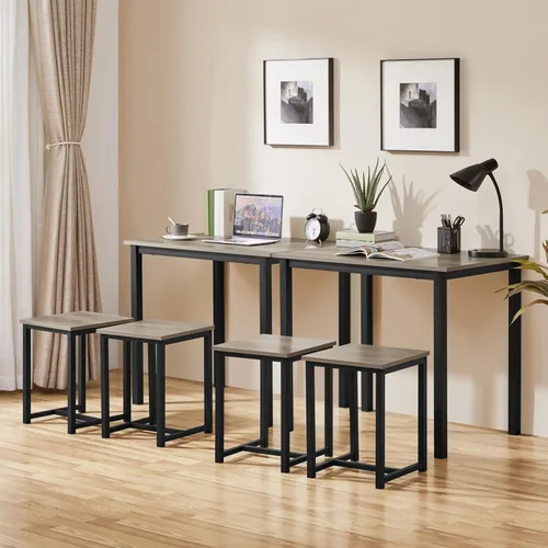 Vista 8 de Yaheetech Juego de mesa de comedor de 3 piezas - Juego de mesa y sillas para cocina para 2 - Mesa compacta con 2 taburetes y diseño que ahorra Gris