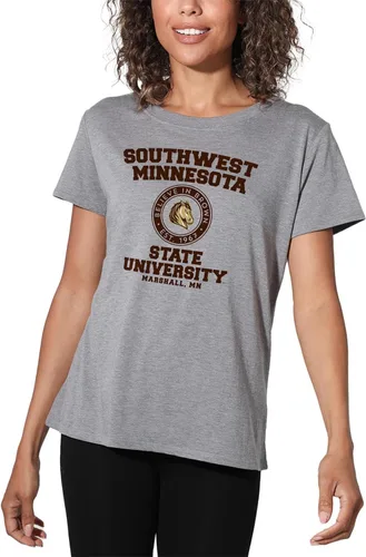 Vista 463 de Colección oficial de camisetas sueltas con logotipo de círculo envejecido universitario para mujer, jaspeado atlético