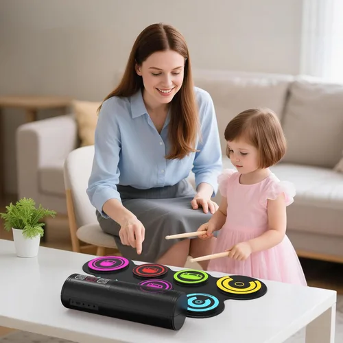 Vista 3 de Juego de batería electrónica de 7 almohadillas (arco iris), kit de batería enrollable con baquetas, batería eléctrica, almohadilla electrónica