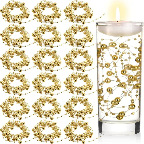 Vista 14 de Hicarer Cadena de perlas de 157 pies con 24 cuerdas para velas flotantes, perlas de imitación como relleno de jarrón, ideal para bodas, fiestas