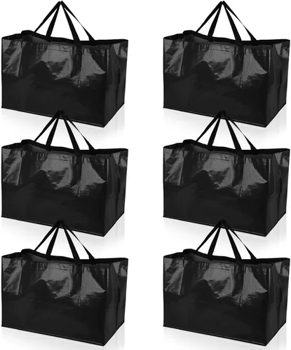 Vista 8 de Shappy 6 Piezas Bolsas de Compra Extragrandes Reutilizables con Asas, Bolsas de Comestibles Tejidas Coloridas de Plástico Impermeable