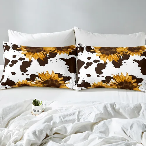 Vista 5 de Funda de edredón con estampado de vaca marrón para niñas y niños, funda de edredón de piel de vaca de las tierras altas, juego de ropa de cama