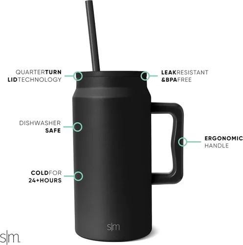 Vista 2 de Simple Modern - Vaso de 1,5 l con asa y tapa con pajita, botella de agua grande de acero inoxidable reutilizable con aislamiento, regalos