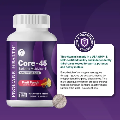 Vista 7 de Procare Health Multivitamínico bariátrico con hierro 45 mg masticable (90 tabletas) – Píldoras masticables multivitamínicas bariátricas sabor ponche