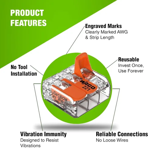 Vista 3 de Conectores de empalme compactos de la serie WAGO 221 de 25 piezas Incluye (10x 221-412) (10x 221-413) (5x 221-415) Conectores de cable WAGO