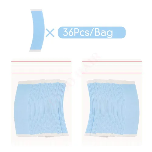 Vista 2 de Encaje frontal Cinta adhesiva de doble cara azul para el cabello, soporte adhesivo impermeable, cabello humano para hombres y mujeres, extensiones
