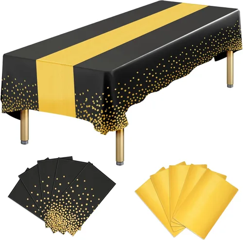 Vista 22 de Paquete de 20 manteles de plástico desechables y satinados, mantel desechable blanco rectangular y dorado para cumpleaños, baby shower, aniversario