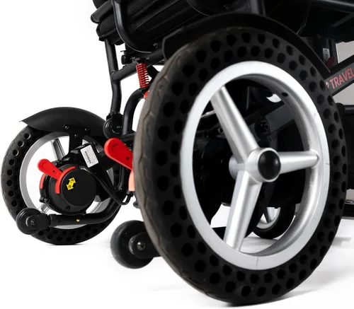 Vista 13 de Travel Buggy Dash Silla de ruedas eléctrica, plegable, ligera, capacidad de peso de 265 libras, ruedas traseras de 12 pulgadas, rango de crucero