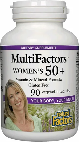 MultiFactors by Natural Factors, Fórmula multivitamínica y mineral para mujeres 50+, suplemento dietético para apoyo nutricional, 90 cápsulas (30